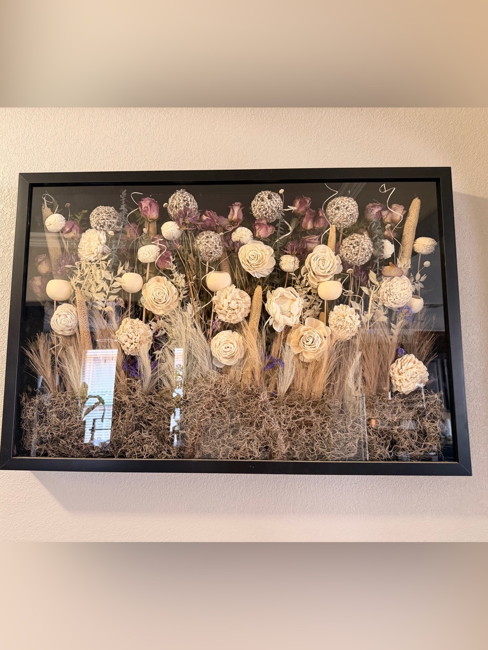 Handmade Oversized 3D Dried Floral Shadow Box Wall Art